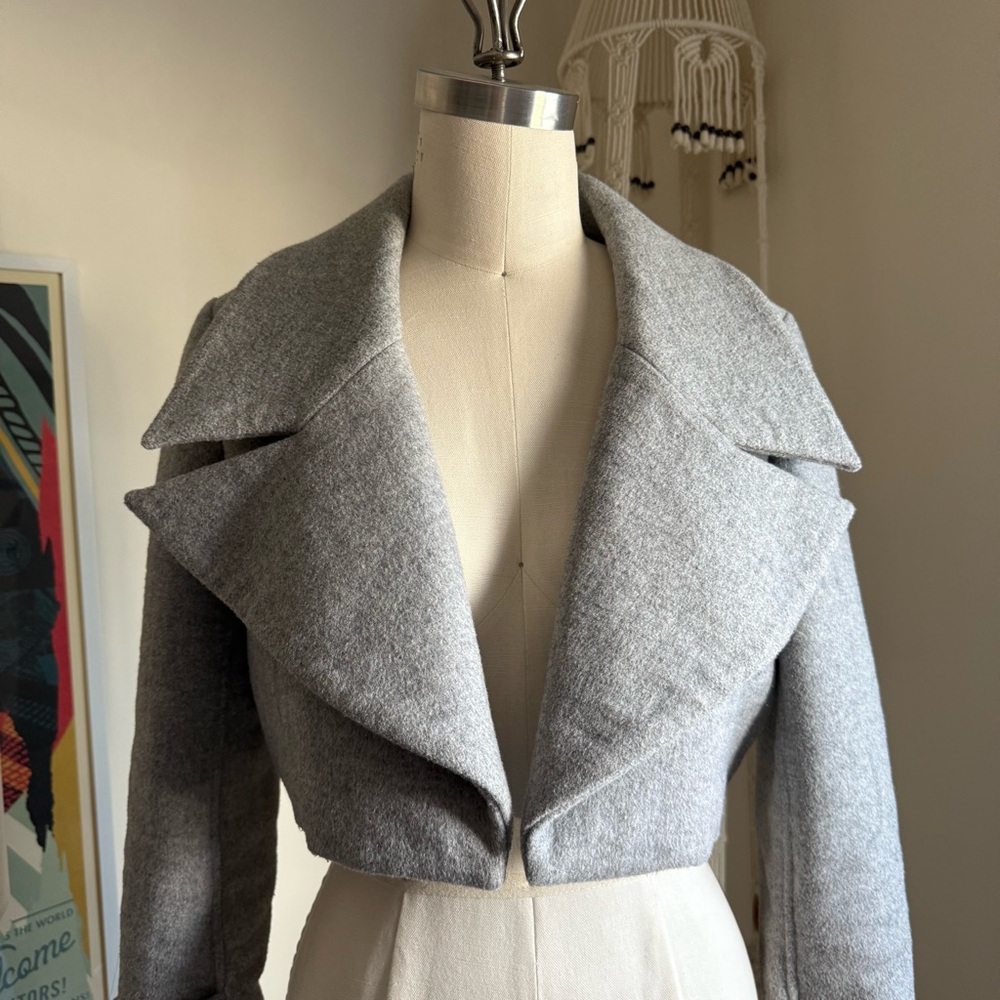 Designer Wool Gray Cropped Jacket - image 2